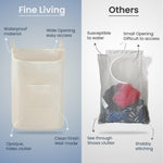 Load image into Gallery viewer, The Fine Living Co. Hanging Laundry Hamper with Over Door Hooks &amp; Adhesive Durable Space Saving Laundry Bag with Zipper and Wide Open Top Hanging Dorm Laundry Hamper 18 x4.75 x28 (Beige L)