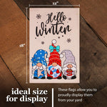 Load image into Gallery viewer, G128 Garden Flag Hello Winter Three Cozy Gnomes 12x18 Burlap Fabric