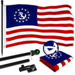 Load image into Gallery viewer, G128 Combo Pack: 6 Ft Tangle Free Aluminum Spinning Flagpole (Black) &amp; American USA Yacht Ensign Flag 3x5 Ft, ToughWeave Series Embroidered 300D Polyester  Pole with Flag Included
