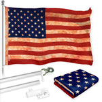 Load image into Gallery viewer, G128 Combo Pack: 6 Ft Tangle Free Aluminum Spinning Flagpole (Silver) &amp; American USA TeaStained Flag 3x5 Ft, LiteWeave Pro Series Printed 300D Polyester  Pole with Flag Included