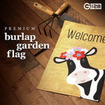 Load image into Gallery viewer, Garden Flag Welcome Cow with Flowers 12x18 Inch Printed Burlap Polyester