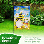 Load image into Gallery viewer, G128 Combo Pack: Garden Flag Stand Black 36 in x 16 in &amp; Garden Flag Spring Decoration Welcome Bee Gnome with Honey 12x18 DoubleSided Blockout Fabric