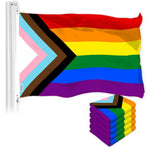 Load image into Gallery viewer, G128 5 Pack: LGBT Progress Rainbow Pride Flag  3x5 Ft  LiteWeave Pro Series Printed 150D Polyester  Indoor/Outdoor, Vibrant Colors, Brass Grommets, Thicker and More Durable Than 100D 75D Polyester