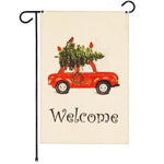 Load image into Gallery viewer, G128 Garden Flag Welcome Christmas Tree on Car 12x18 Burlap Fabric