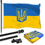Load image into Gallery viewer, G128 Flag Pole 6FT Black Tangle Free &amp; Ukraine Ukrainian Coat of Arms Flag 3x5 Ft Combo Printed 150D Polyester