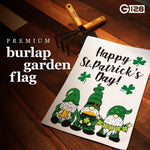 Load image into Gallery viewer, G128 Garden Flag Happy St. Patrick's Day Three Leprechaun Gnomes 12x18 Burlap Fabric