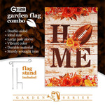 Load image into Gallery viewer, G128 Combo Pack: Garden Flag Stand Black 36 in x 16 in &amp; Garden Flag Everyday Decoration Home Football on Rustic Wood 12x18 DoubleSided Blockout Fabric
