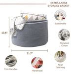 Load image into Gallery viewer, Eco living Recycled Cotton Rope Storage Basket  21.7 x 21.7 x 13.8 Inches Extra Large Basket for Cushions Blanket Pillows Toys Stylish and Eco Friendly Living Room Rope Basket Gray