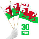 Load image into Gallery viewer, G128 30 Pack Handheld Wales Welsh Stick Flags  12x18 In  Printed 150D Polyester, Country Flag, Solid Wooden Stick, Spear Gold Tip