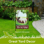 Load image into Gallery viewer, G128 Garden Flag Sleeping Puppy and Welcome Quote  12x18 Inch  Printed 150D Polyester  Everyday Decoration, Rustic Holiday Seasonal Outdoor Flag