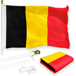 Load image into Gallery viewer, G128 Combo Pack: 6 Feet Tangle Free Spinning Flagpole (White) Belgium Belgian Flag 3x5 ft Printed 150D Brass Grommets (Flag Included) Aluminum Flag Pole