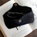 Load image into Gallery viewer, Black Genuine Leather Eyeglasses &amp; Sunglasses Case with Magnetic Snap Closure