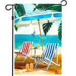 Load image into Gallery viewer, Beach Summer with Chairs Umbrella Garden Flag 12x18 Inch Printed 150D Polyester