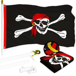 Load image into Gallery viewer, G128 Combo Pack: 6 Ft Tangle Free Aluminum Spinning Flagpole (White) &amp; Pirate Jolly Roger Red Head Scarf Flag 3x5 Ft, ToughWeave Series Embroidered 300D Polyester  Pole with Flag Included
