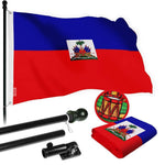 Load image into Gallery viewer, G128 Combo Pack: 6 Ft Tangle Free Spinning Flagpole (Black) &amp; Haiti Flag 3x5 Ft Embroidered 220GSM Spun Polyester, Brass Grommets (Flag Included) Aluminum Flag Pole