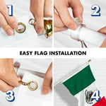 Load image into Gallery viewer, G128 Combo Pack: 6 Feet Tangle Free Spinning Flagpole (White) Mexico Mexican Flag 3x5 ft Printed 150D Brass Grommets (Flag Included) Aluminum Flag Pole