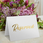 Load image into Gallery viewer, 10 Pack Gold Reserved Table Signs for Wedding Party Restaurant Double Sided Reserved Table Signs Gold Reserved Signs for Tables Gold Table Reserved Cards White Paper Reserved Table Tent Card