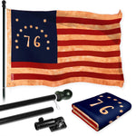 Load image into Gallery viewer, G128 Combo Pack: 6 Ft Tangle Free Aluminum Spinning Flagpole (Black) &amp; Bennington 76 TeaStained Flag 3x5 Ft, LiteWeave Pro Series Printed 300D Polyester  Pole with Flag Included
