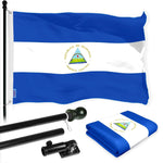 Load image into Gallery viewer, G128 Combo Pack: 6 Ft Tangle Free Aluminum Spinning Flagpole (Black) &amp; Nicaragua Nicaraguan Flag 3x5 Ft, LiteWeave Pro Series Printed 150D Polyester  Pole with Flag Included