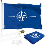 Load image into Gallery viewer, G128 Combo Pack: 6 Ft Tangle Free Aluminum Spinning Flagpole (White) &amp; North Atlantic Treaty Org NATO Flag 3x5 Ft, LiteWeave Pro Series Printed 150D Polyester  Pole with Flag Included