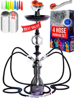 Load image into Gallery viewer, Black Portable 4 HOSE Hookah set with everything Hookah Set 4 Hose Hookah