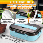 Load image into Gallery viewer, 48.5 Oz Stainless Steel Bento Box Adult with Phone Stand – Reusable Stainless Steel Lunch Box for Hot Food with Durable Plastic &amp; Soft Rubber Cover – Insulated Lunch Containers with Spoon &amp; Chopsticks