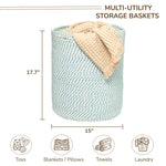 Load image into Gallery viewer, Recycled Cotton Laundry Basket  Woven Rope Blanket Storage Basket Toys Towels Laundry and Living Room Organization 15x15x17.7 Eco Friendly and Stylish White &amp; Blue Melange