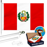 Load image into Gallery viewer, G128 Combo Pack: 6 Ft Tangle Free Aluminum Spinning Flagpole (Silver) &amp; Peru Peruvian Flag 3x5 Ft, Double ToughWeave Series Double Sided Embroidered 210D Polyester  Pole with Flag Included