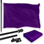 Load image into Gallery viewer, G128 Combo Pack: 5 Ft Tangle Free Aluminum Spinning Flagpole (Black) &amp; Solid Purple Color Flag 2x3 Ft, LiteWeave Pro Series Printed 150D Polyester  Pole with Flag Included