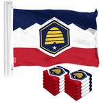Load image into Gallery viewer, G128 10 Pack: Utah 2023 New Version UT State Flag  3x5 Ft  LiteWeave Pro Series Printed 150D Polyester  Indoor/Outdoor, Vibrant Colors, Brass Grommets, Thicker and More Durable Than 100D 75D Poly
