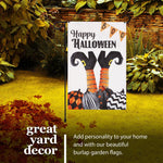 Load image into Gallery viewer, G128 Combo Pack: Garden Flag Stand Black 36 in x 16 in &amp; Garden Flag Halloween Decoration Witch Feet and Spooky Pumpkins 12x18 DoubleSided Burlap Fabric