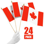 Load image into Gallery viewer, G128 24 Pack Handheld Canada Canadian Stick Flags  12x18 In  Printed 150D Polyester, Country Flag, Solid Wooden Stick, Spear Gold Tip