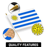 Load image into Gallery viewer, G128 50 Pack Handheld Uruguay Uruguayan Stick Flags  12x18 In  Printed 150D Polyester, Country Flag, Solid Wooden Stick, Spear Gold Tip