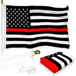 Load image into Gallery viewer, G128 Combo Pack: 6 Feet Tangle Free Spinning Flagpole (White) Thin Red Line Flag 3x5 ft Printed 150D Brass Grommets (Flag Included) Aluminum Flag Pole