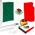 Load image into Gallery viewer, G128 Combo Pack: 6 Ft Tangle Free Aluminum Spinning Flagpole (Silver) &amp; Mexico Mexican Flag 3x5 Ft, ToughWeave Series Embroidered 300D Polyester  Pole with Flag Included