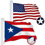 Load image into Gallery viewer, G128 Combo Pack: American USA Flag 5x8 Ft &amp; Puerto Rico Flag 5x8 Ft, Both Embroidered SPUN Polyester, Indoor/Outdoor, Brass Grommets