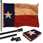 Load image into Gallery viewer, G128 Combo Pack: 6 Ft Tangle Free Aluminum Spinning Flagpole (Black) &amp; Texas TeaStained Flag 3x5 Ft, LiteWeave Pro Series Printed 300D Polyester  Pole with Flag Included