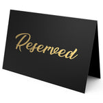Load image into Gallery viewer, 10 Pack Black Reserved Table Signs for Wedding Gold Foil Reserved Seating Signs for Wedding Chairs Church Pews Double Sided Cardstock Reserved Signs for Tables Table Tent Reservation Cards