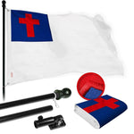 Load image into Gallery viewer, G128 Combo Pack: 6 Ft Tangle Free Spinning Flagpole (Black) &amp; Christian Flag 3x5 Ft Embroidered 220GSM Spun Polyester, Brass Grommets (Flag Included) Aluminum Flag Pole