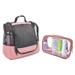 Load image into Gallery viewer, The Fine Living Co. USA Portable Hanging Shower Caddy Organizer with 1 Free Toiletries Case Quick Dry Mesh Shower Caddy Tote Bag Included 1 Metal Hook Perfect for Dorm Camp Travel Gym Pink