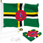 Load image into Gallery viewer, G128 Combo Pack: 6 Ft Tangle Free Aluminum Spinning Flagpole (White) &amp; Dominica Dominican Flag 3x5 Ft, LiteWeave Pro Series Printed 150D Polyester  Pole with Flag Included