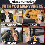 Load image into Gallery viewer, 46 Oz Glass Tumbler with Straw and Lid   Peach Glass Water Bottle with Natural Bamboo Lid 2 Slim and Boba Straws Silicone Sleeve Dishwasher Safe Car Holder Friendly Ergonomic Grip Easy Visibility