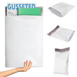 Load image into Gallery viewer, White Gusseted Poly Mailers 15 x 20 x 7 Inch Pack of 25 Expansion Poly Mailers Bags Shipping Envelopes for Clothing 2.5 Mil. Plastic Shipping Bags Self Seal Mailing Packages