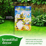 Load image into Gallery viewer, Garden Flag Welcome Bee Gnome with Honey 12x18 inch Blockout Fabric Double Sided