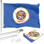 Load image into Gallery viewer, G128 Combo Pack: 6 Ft Tangle Free Spinning Flagpole (Silver) &amp; Minnesota Flag 3x5 Ft Printed 150D Polyester, Brass Grommets (Flag Included) Aluminum Flag Pole