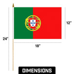 Load image into Gallery viewer, G128 50 Pack Handheld Portugal Portuguese Stick Flags  12x18 In  Printed 150D Polyester, Country Flag, Solid Wooden Stick, Spear Gold Tip