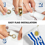 Load image into Gallery viewer, G128 Combo Pack: 6 Feet Tangle Free Spinning Flagpole (White) Uruguay Uruguay Flag 3x5 ft Printed 150D Brass Grommets (Flag Included) Aluminum Flag Pole