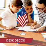 Load image into Gallery viewer, G128 American USA Deluxe Desk Flag Set  8.5x5.5 In  Printed 300D Polyester, with Silver Dome and Base, 15 Metal Pole, Decorations For Office, Home and Festival Events Celebration