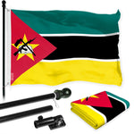 Load image into Gallery viewer, G128 Combo Pack: 6 Ft Tangle Free Aluminum Spinning Flagpole (Black) &amp; Mozambique Mozambican Flag  3x5 Ft LiteWeave Pro Series Printed 150D Polyester  Pole with Flag Included