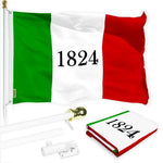 Load image into Gallery viewer, G128 Combo Pack: 6 Ft Tangle Free Spinning Flagpole (White) &amp; Alamo 1824 Flag 3x5 Ft Printed 150D Polyester, Brass Grommets (Flag Included) Aluminum Flag Pole